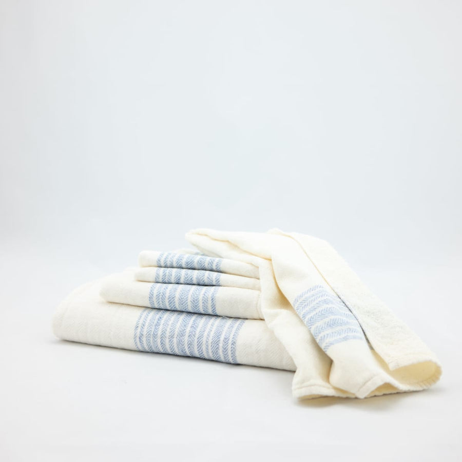 Flax Line Towels - Hand Towel - 13” x 34” / Blue/Ivory - Morihata International Ltd. Co. - Bath - $30