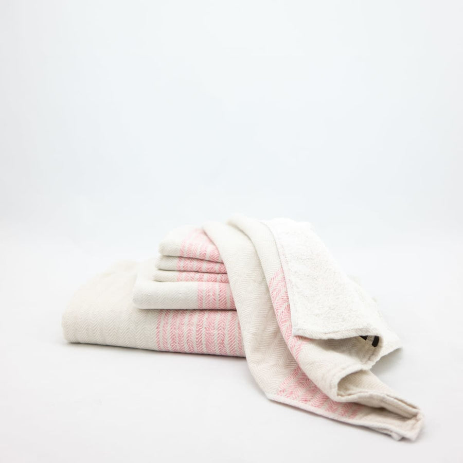 Flax Line Towels - Hand Towel - 13” x 34” / Pink/Beige - Morihata International Ltd. Co. - Bath - $30