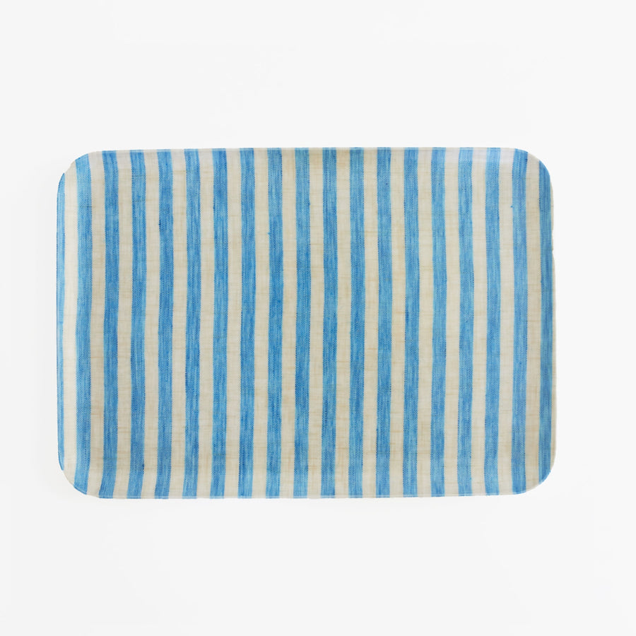 Aqua Blue Stripe Tray - 13 x 9.25’ Fog Linen Accessories $27