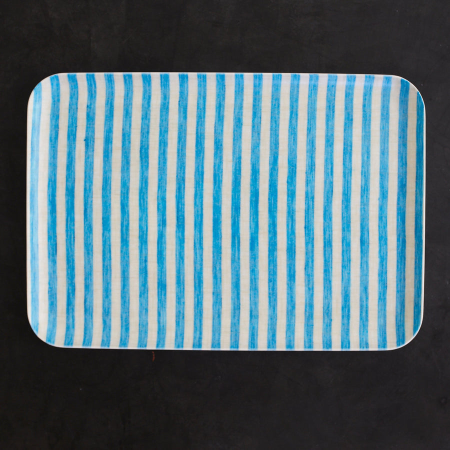 Aqua Blue Stripe Tray - 15.25 x 10.75 Fog Linen Accessories $35