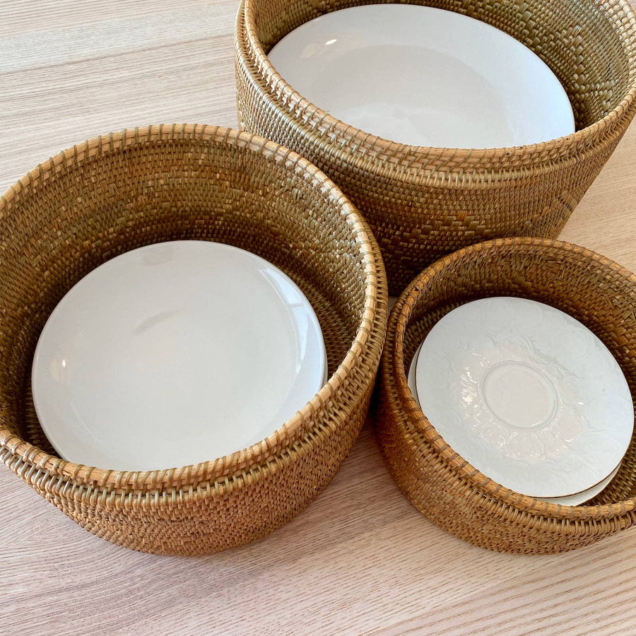 Bali Rattan Round Storage Box with Lid - Deer Harbour Design - $95