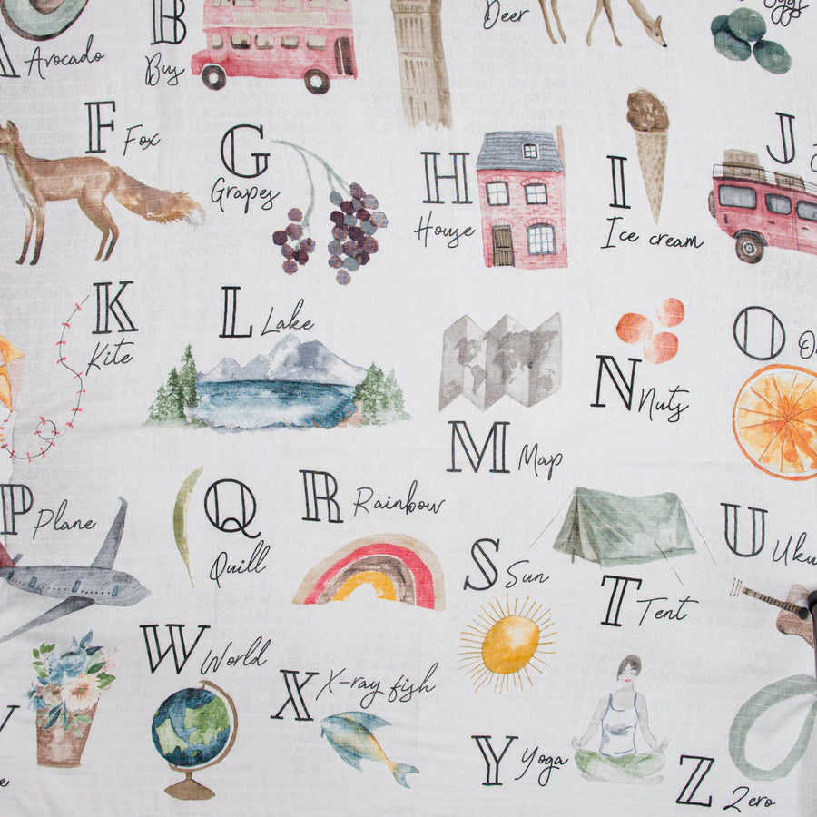 Bamboo Baby Swaddle Blanket Alphabet Print - Banks-Lyon Botanical - $28