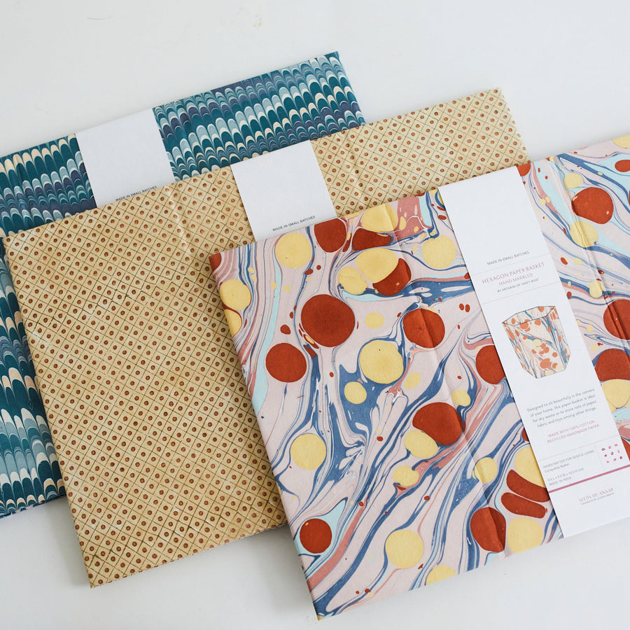 Block Printed Basket- - Ochre - Craft Boat - Accessories - $95