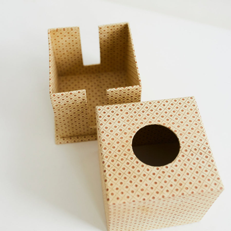 Block Printed Tissue Box - Doit & Grid Ochre - Craft Boat - Accessories - $85