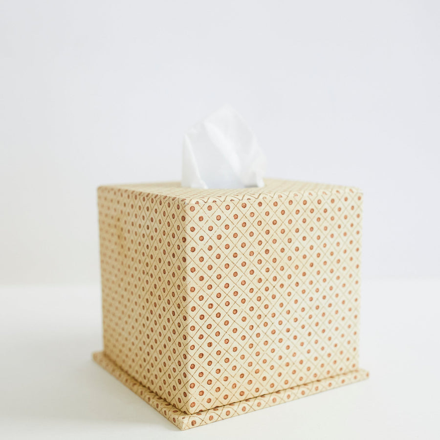 Block Printed Tissue Box - Doit & Grid Ochre - Craft Boat - Accessories - $85