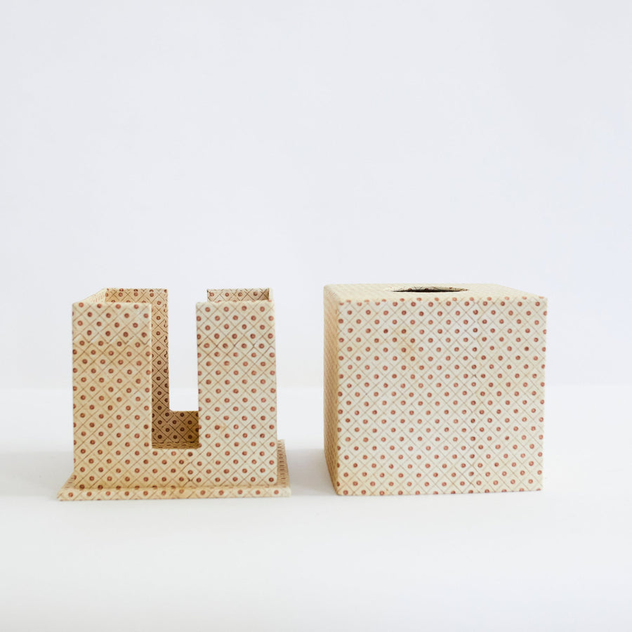 Block Printed Tissue Box - Doit & Grid Ochre - Craft Boat - Accessories - $85
