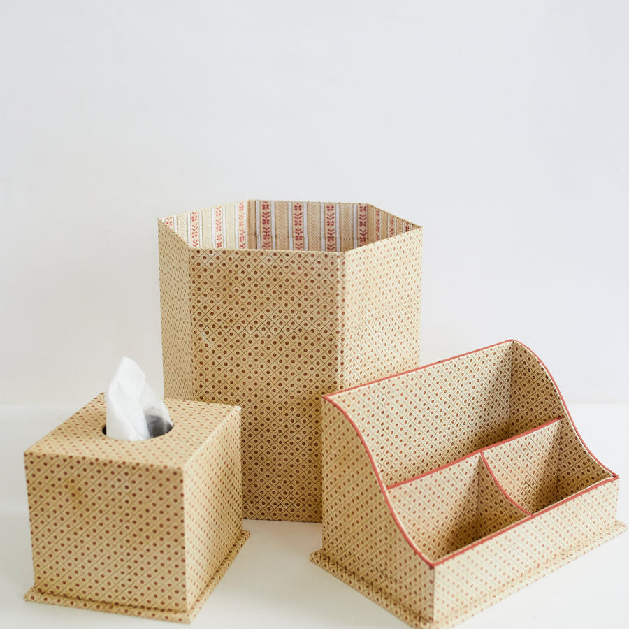 Block Printed Tissue Box - Doit & Grid Ochre - Craft Boat - Accessories - $85