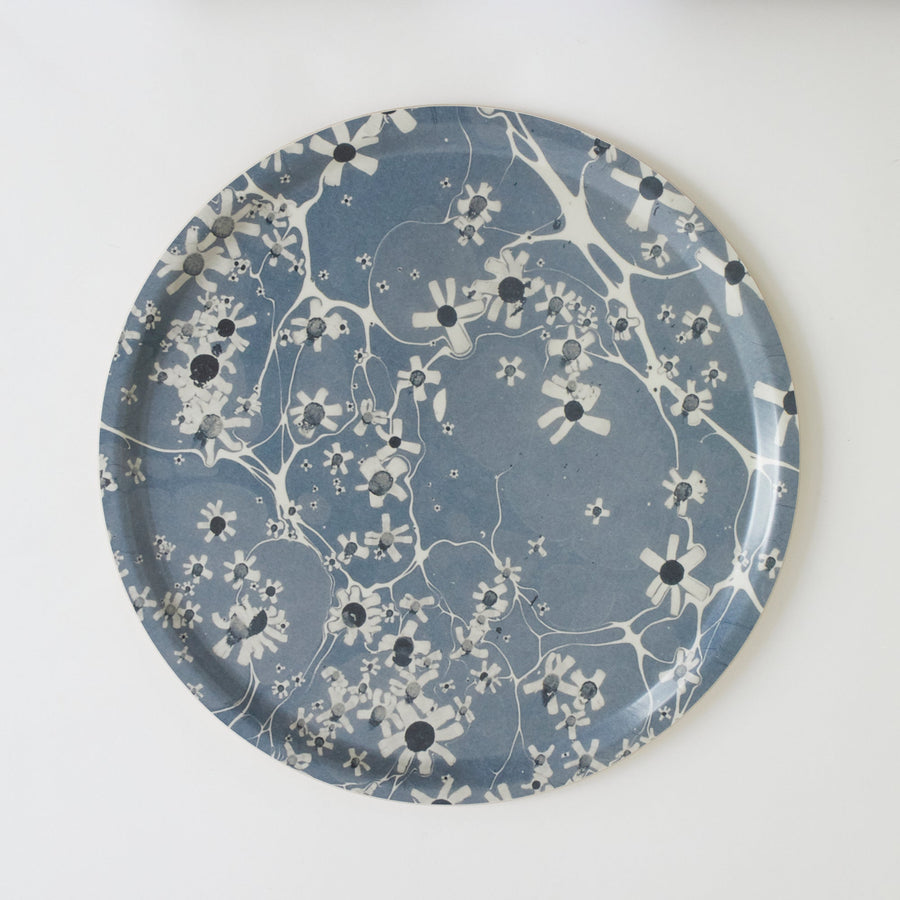 Blue Flower Birchwood Tray - R38 -Round - 15’’ - Form Press - Accessories - $78