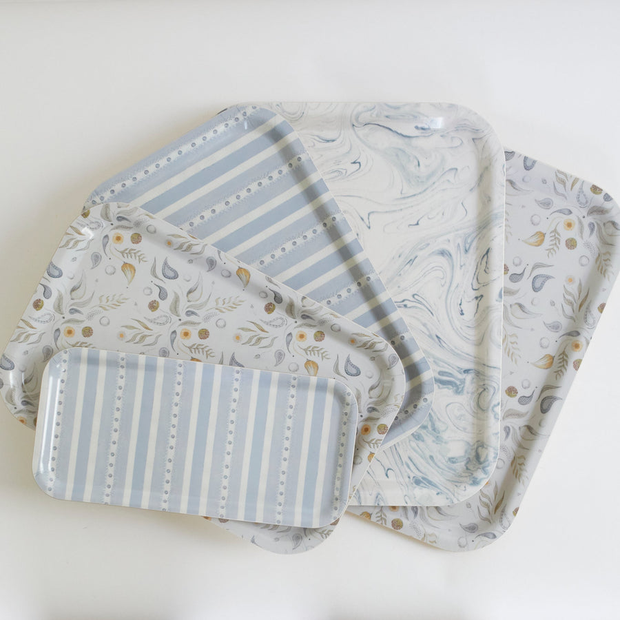 Blue Stripe Birchwood Tray - Form Press - Accessories