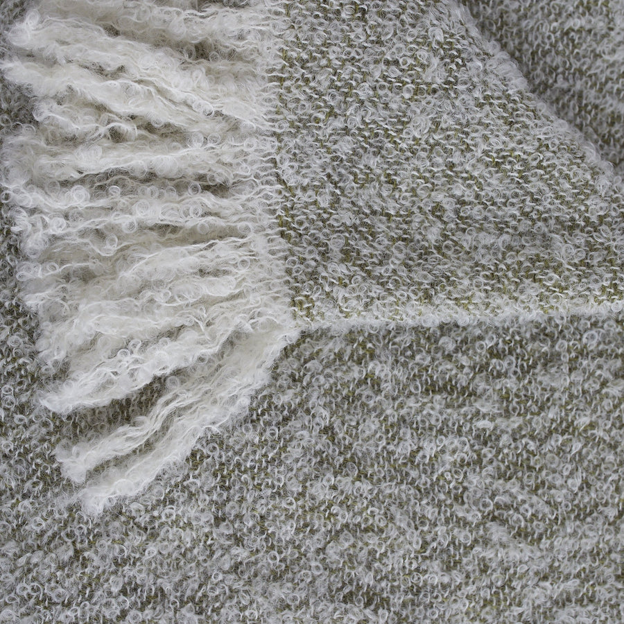 Boucle Throws & Blankets - 55’’ x 78’’ / Ecru/Moss - SALE - Stansborough - Throw - $315
