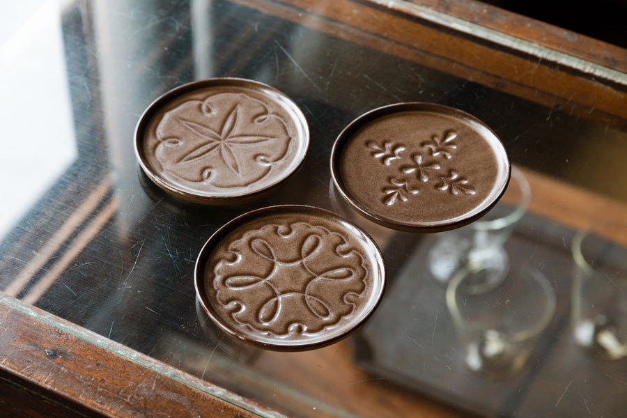 Carved Flower Coaster - Brown / Quad Petals - Jicon - Table - $25