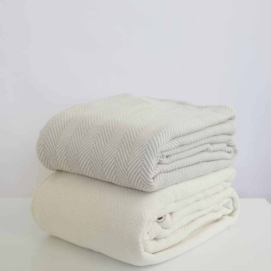 Cotton Blanket in Herringbone - Evangeline - Throw - $320