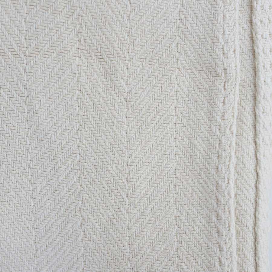 Cotton Blanket in Herringbone - Natural / Full/Queen 90 x 93 - Evangeline - Throw - $320