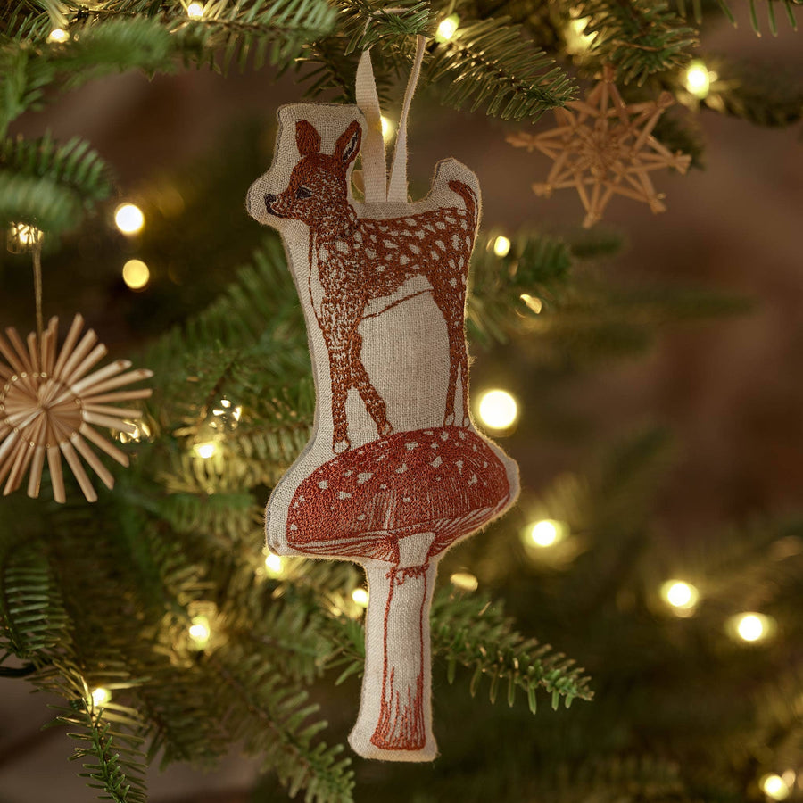Deer with Mushroom Ornament - Coral & Tusk - Holiday - $37