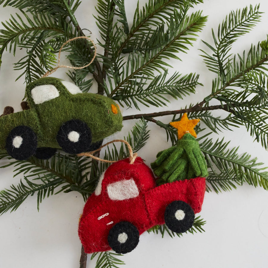 Felt Pickup Truck with Christmas Tree Ornament - Deer Harbour Design - Holiday - $22