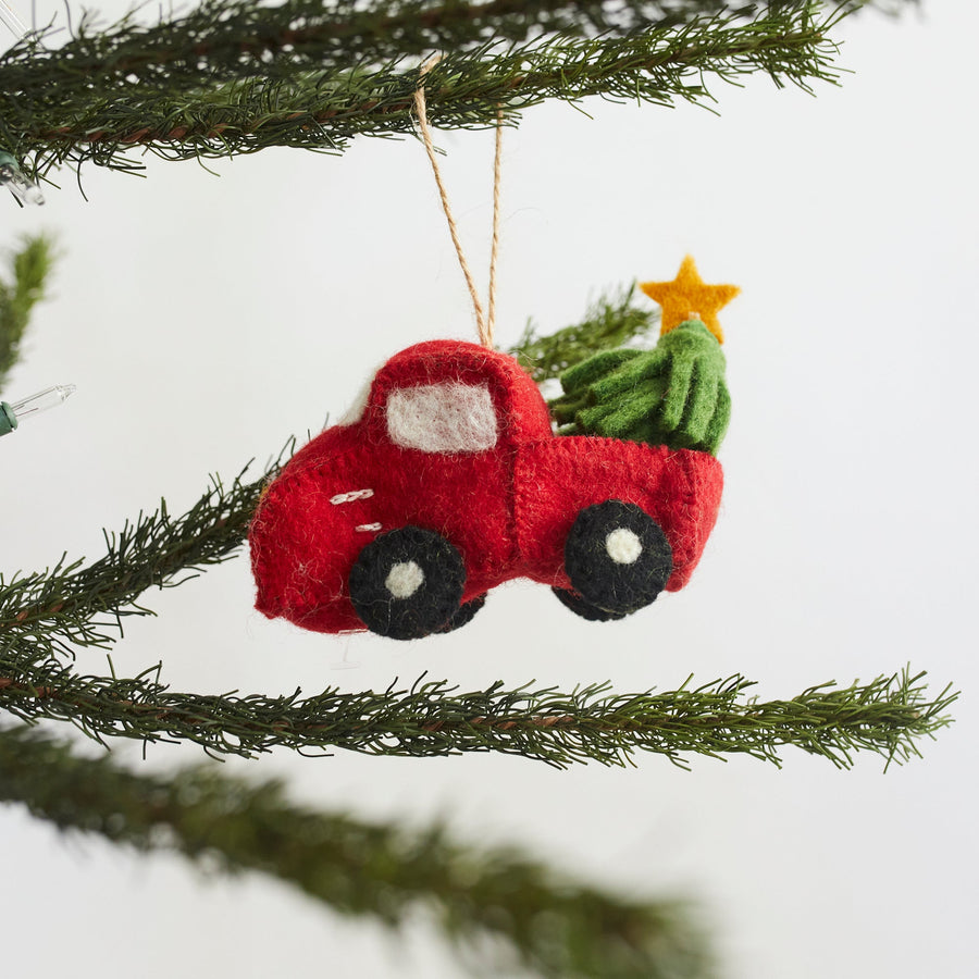 Felt Pickup Truck with Christmas Tree Ornament - Deer Harbour Design - Holiday - $22