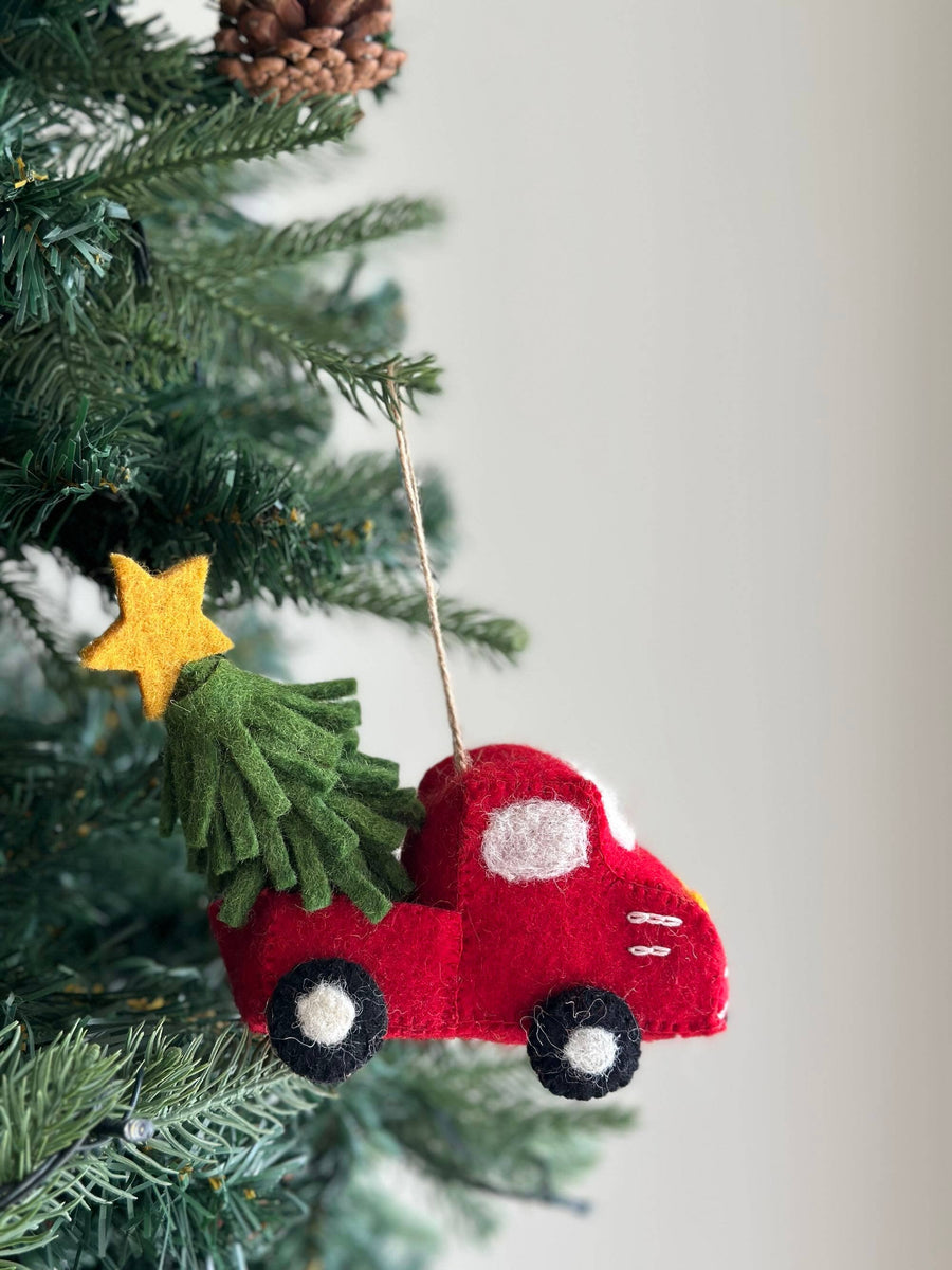 Felt Pickup Truck with Christmas Tree Ornament - Deer Harbour Design - Holiday - $22