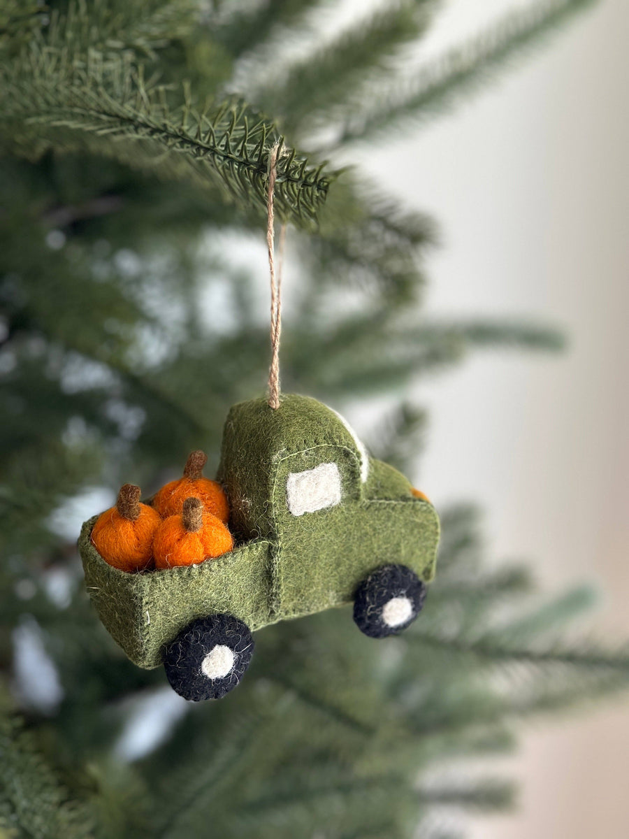 Felt Pickup Truck with Pumpkins Ornament - Deer Harbour Design - Holiday - $22