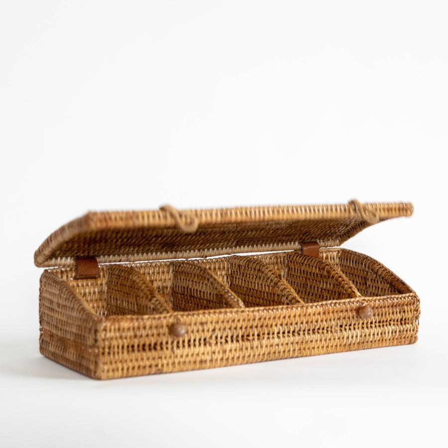 Five Section Tea Box with Lid - Honey Brown / 16.5’ x 6’ 5’ Artifacts Baskets $132