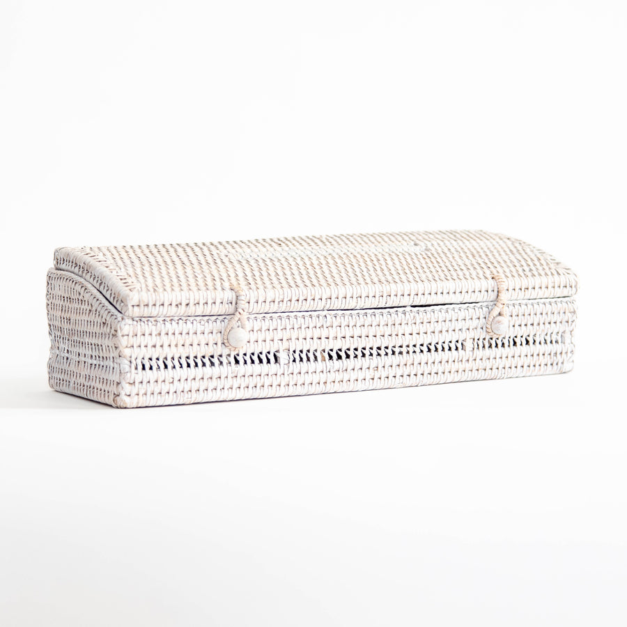 Five Section Tea Box with Lid - White Wash / 16.5’’ x 6’’ 5’’ - Artifacts Trading Company - Baskets - $132