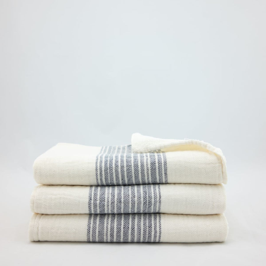 Flax Line Towels - Hand Towel - 13” x 34” / Navy/Ivory - Morihata International Ltd. Co. - Bath - $32