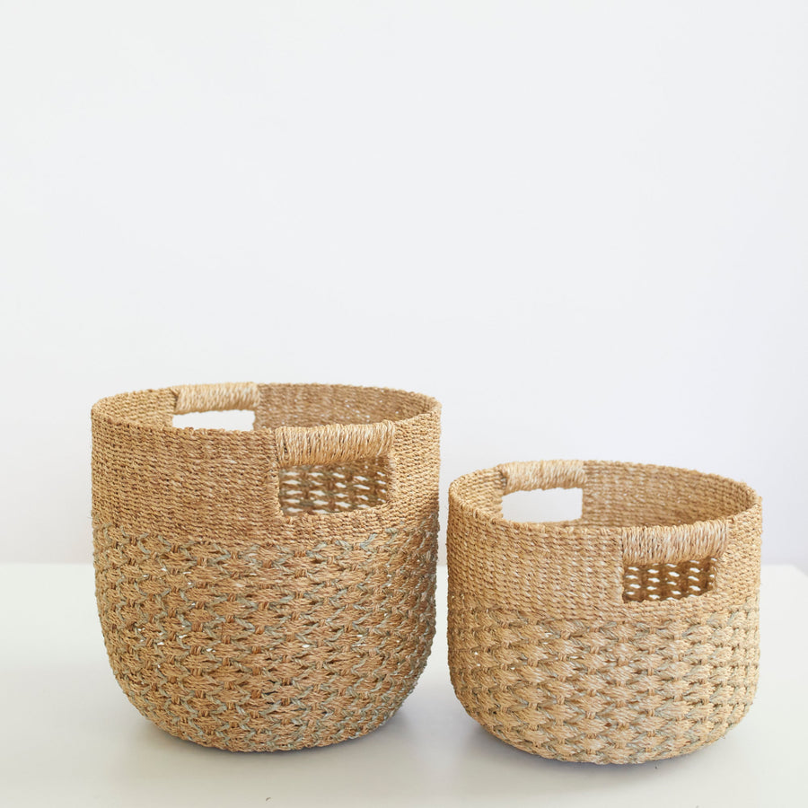 Grey + Natural Round Bottom Basket - 7H x 9.5D - Likha - Baskets - $46