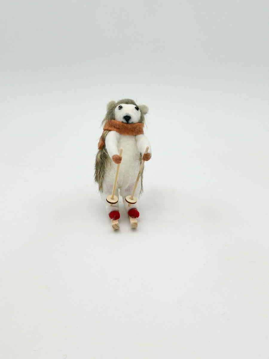 Hedgehog Ski - Felt Figurine Tree Decoration - Kalid Christmas - Holiday - $14
