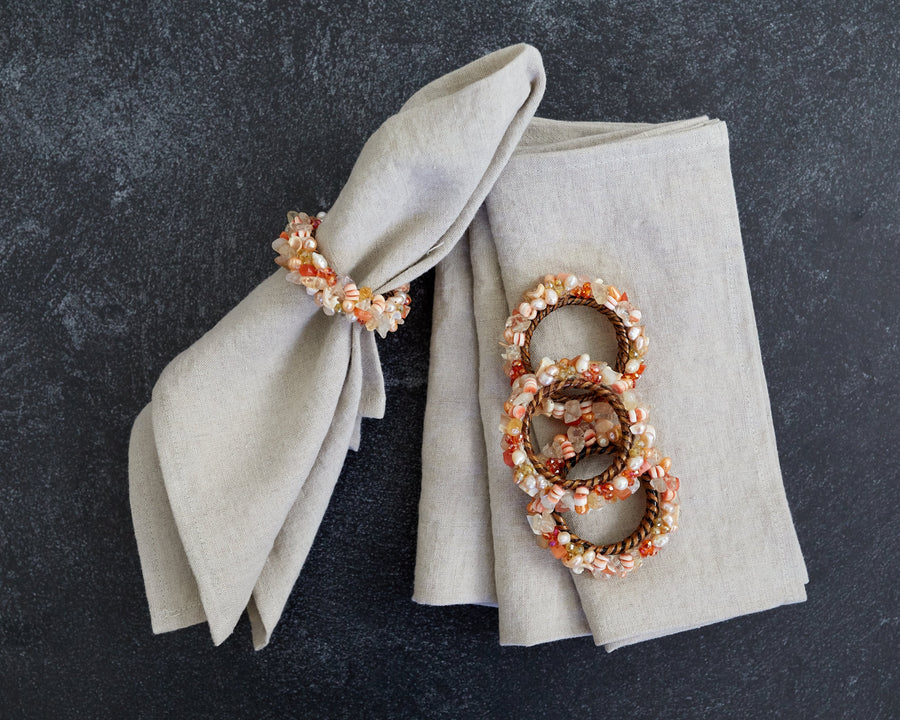 Jewelled Napkin Rings - set of 2 - Coral - Calaisio - Table - $29