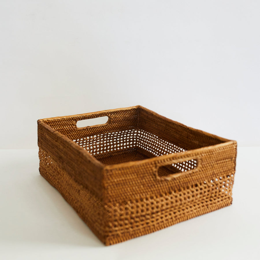 Lace Work Rattan Storage Basket - The Artisan and Company - Baskets - $150