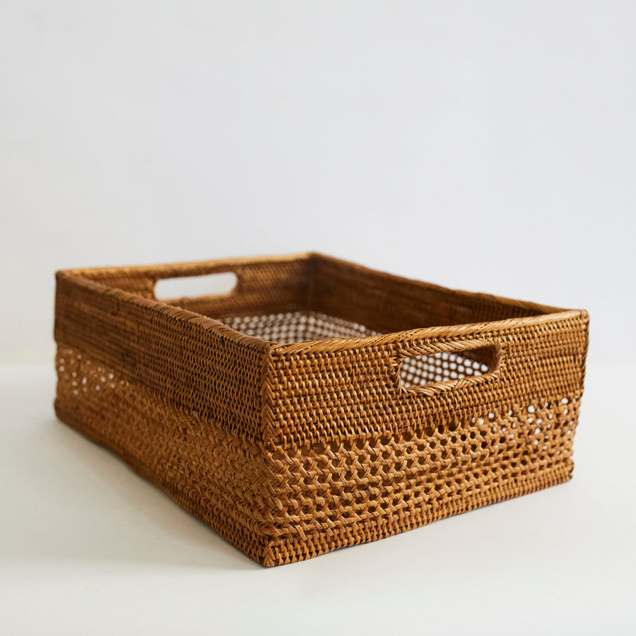 Lace Work Rattan Storage Basket - The Artisan and Company - Baskets - $150