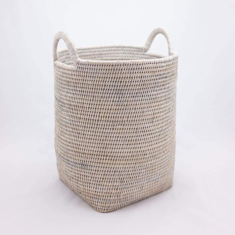 Laundry Basket with Loop Handle - White Wash - Matahari - Baskets - $295