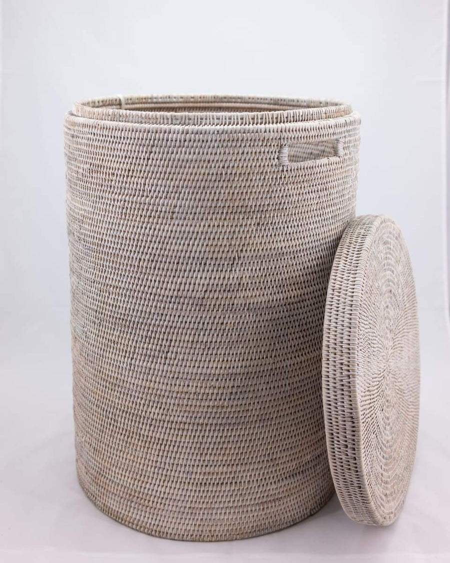 Laundry Hamper - Large Round - White Wash - Matahari - Baskets - $410