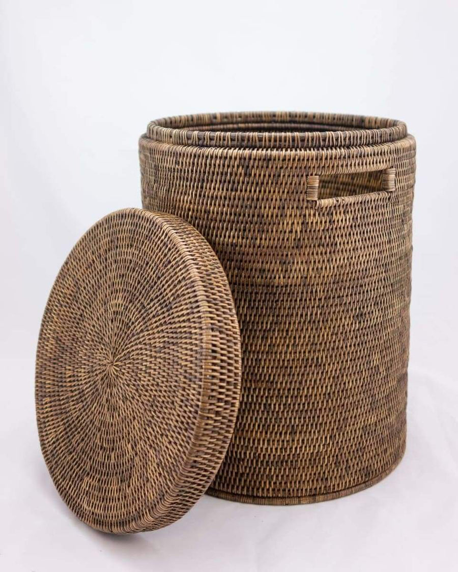 Laundry Hamper -Small Round - Antique Brown - Matahari - Baskets - $278