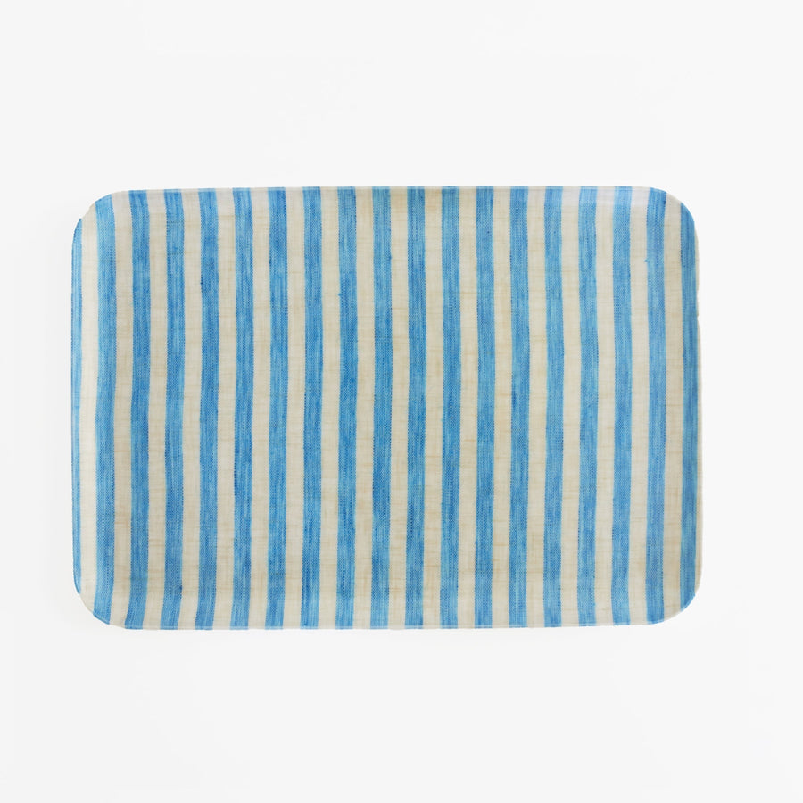 Linen Coated Tray - Aqua Blue Stripe - 13 x 9.25’’ - Fog Work - Accessories - $28