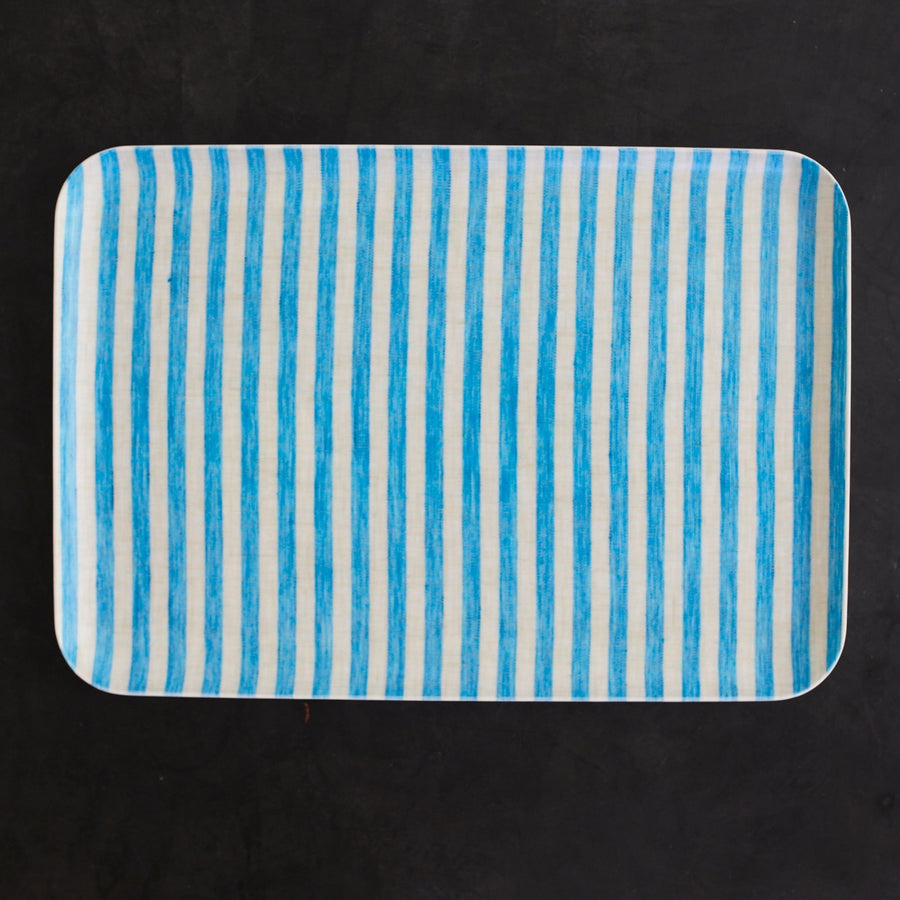 Linen Coated Tray - Aqua Blue Stripe - 15.25 x 10.75 - Fog Work - Accessories - $36