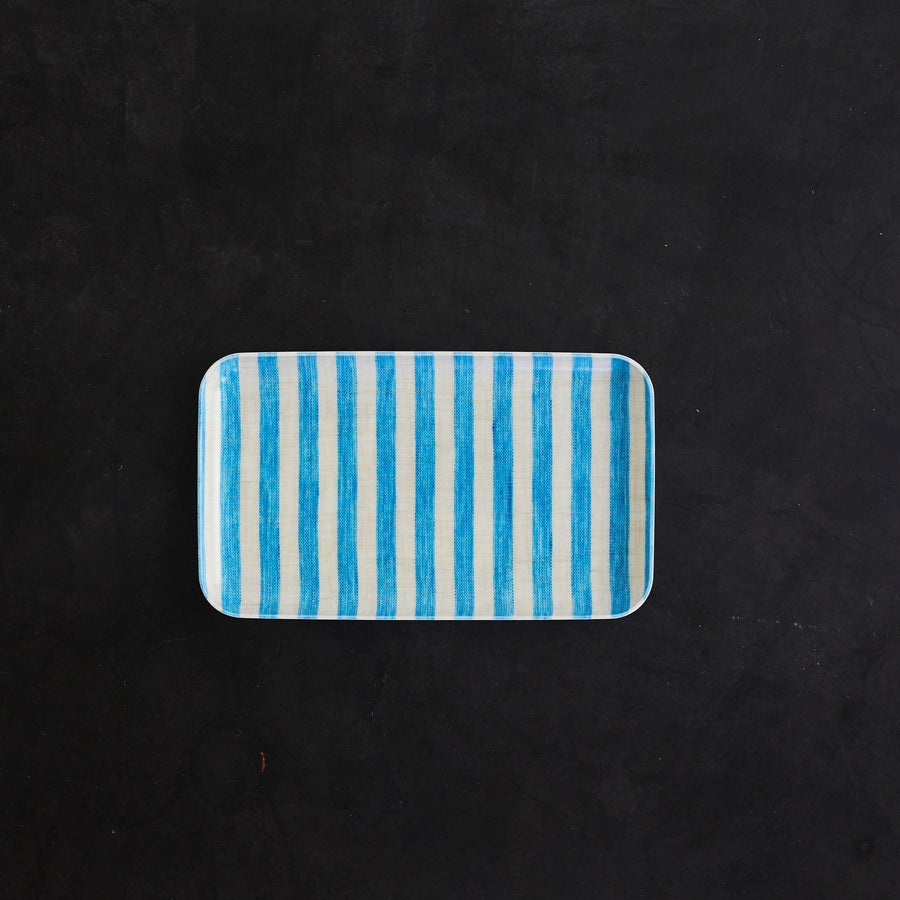 Linen Coated Tray - Aqua Blue Stripe - 8.5 x 5’’ - Fog Work - Accessories - $18