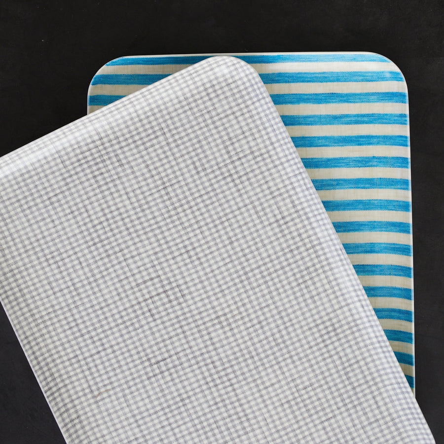 Linen Coated Tray - Aqua Blue Stripe - Fog Work - Accessories - $18