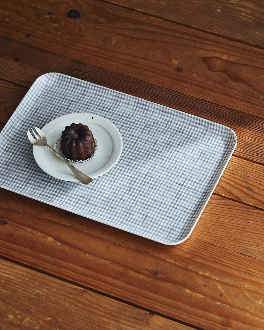 Linen Coated Tray - Grey Check - 13 x 9.25’’ - Fog Work - Accessories - $28