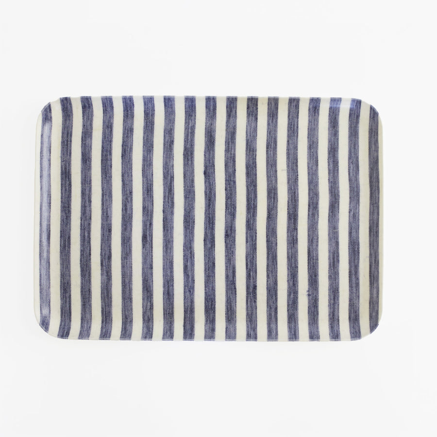 Linen Coated Tray - Navy Blue Stripe - 13 x 9.25’’ - Fog Work - Accessories - $28