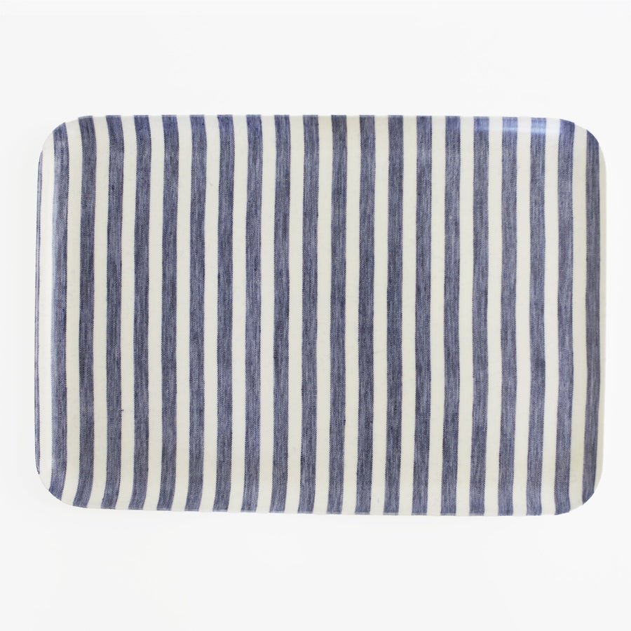 Linen Coated Tray - Navy Blue Stripe - 15.25 x 10.75’’ - Fog Work - Accessories - $36