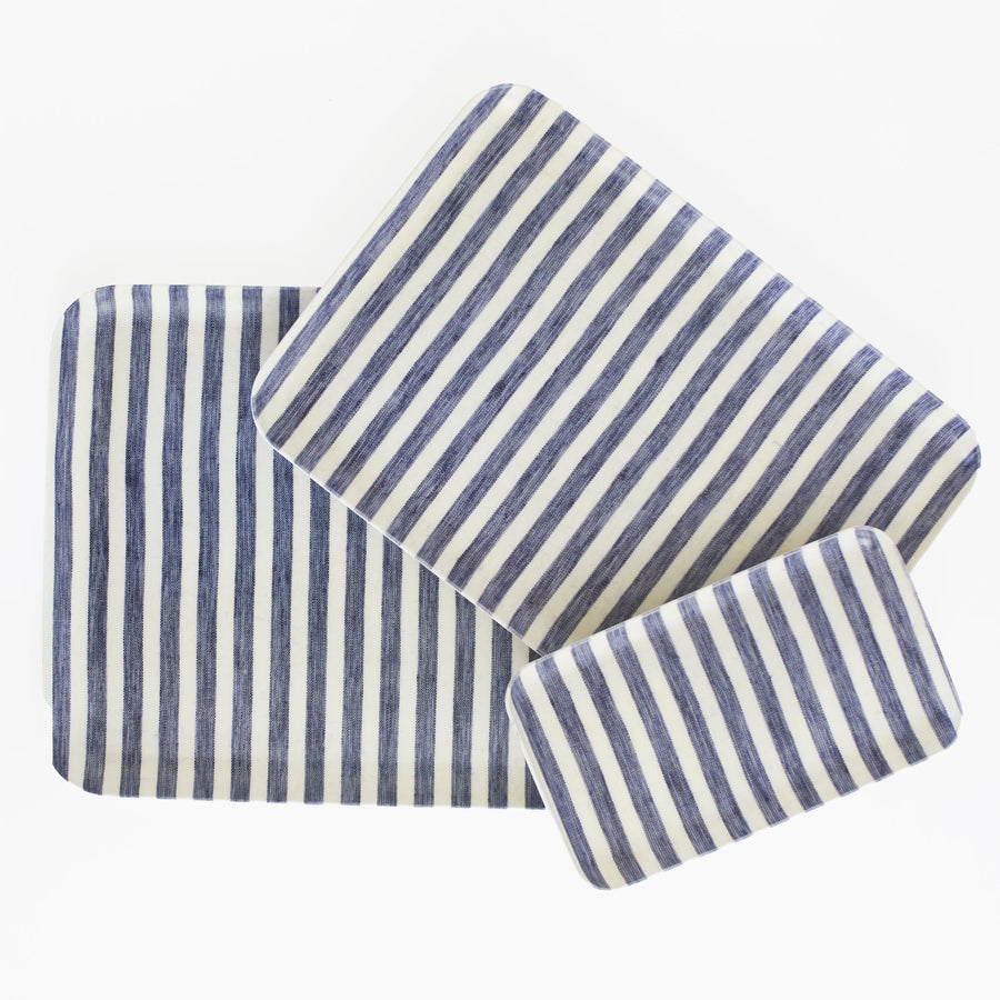 Linen Coated Tray Navy Blue Stripe Fog Work Accessories