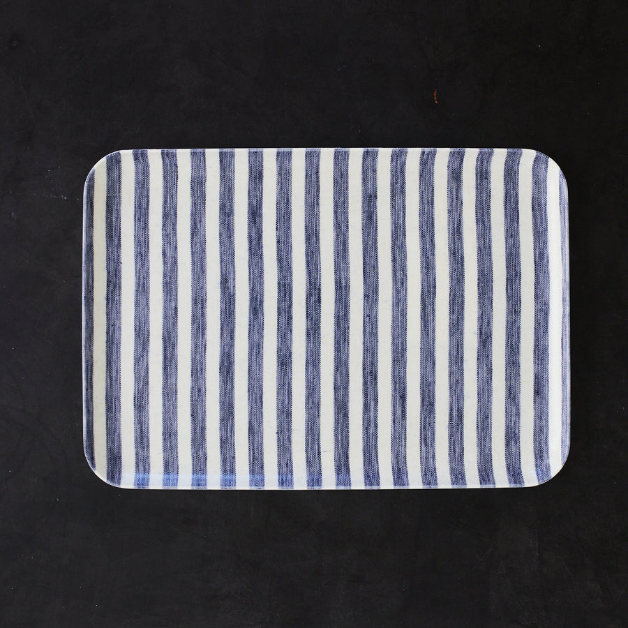 Linen Coated Tray - Navy Blue Stripe - Fog Work - Accessories - $18