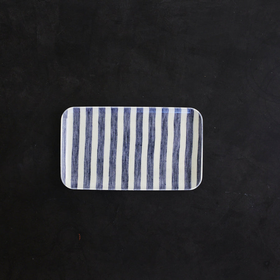 Linen Coated Tray - Navy Blue Stripe - Fog Work - Accessories - $18