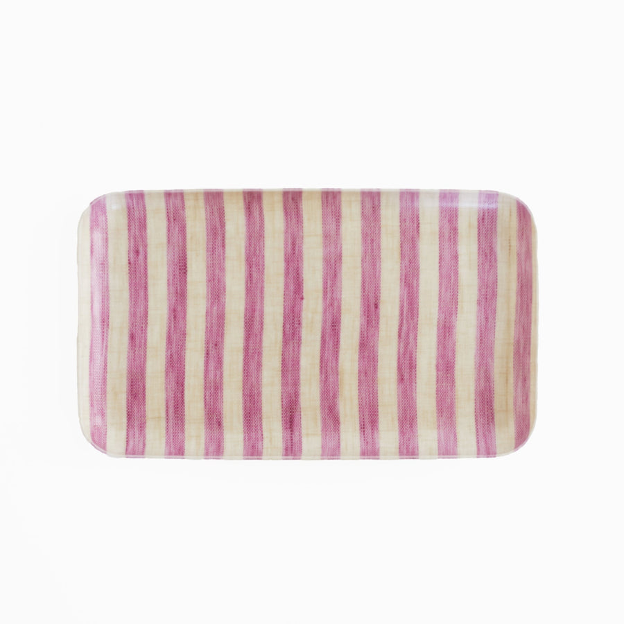 Linen Coated Tray - Pink Stripe - Fog Work - Accessories - $18