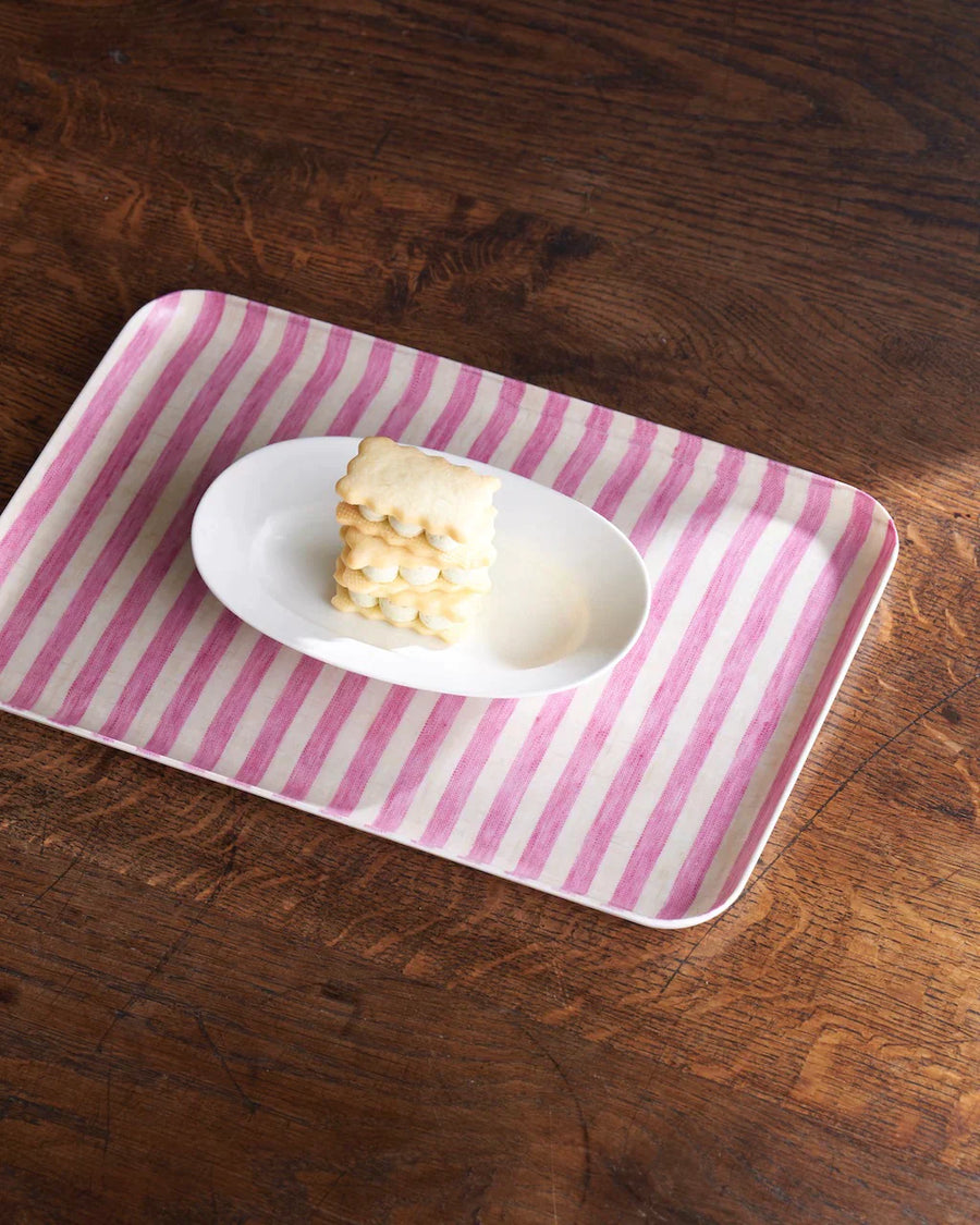 Linen Coated Tray - Pink Stripe - Fog Work - Accessories - $18