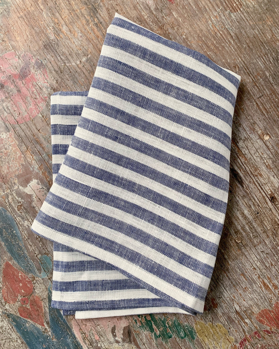 Linen Kitchen Cloth - White Blue Stripe - Fog - Table - $16
