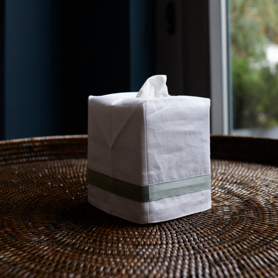 Lowell Linen Tissue Box Cover - Celadon - Matouk - Bath - $65