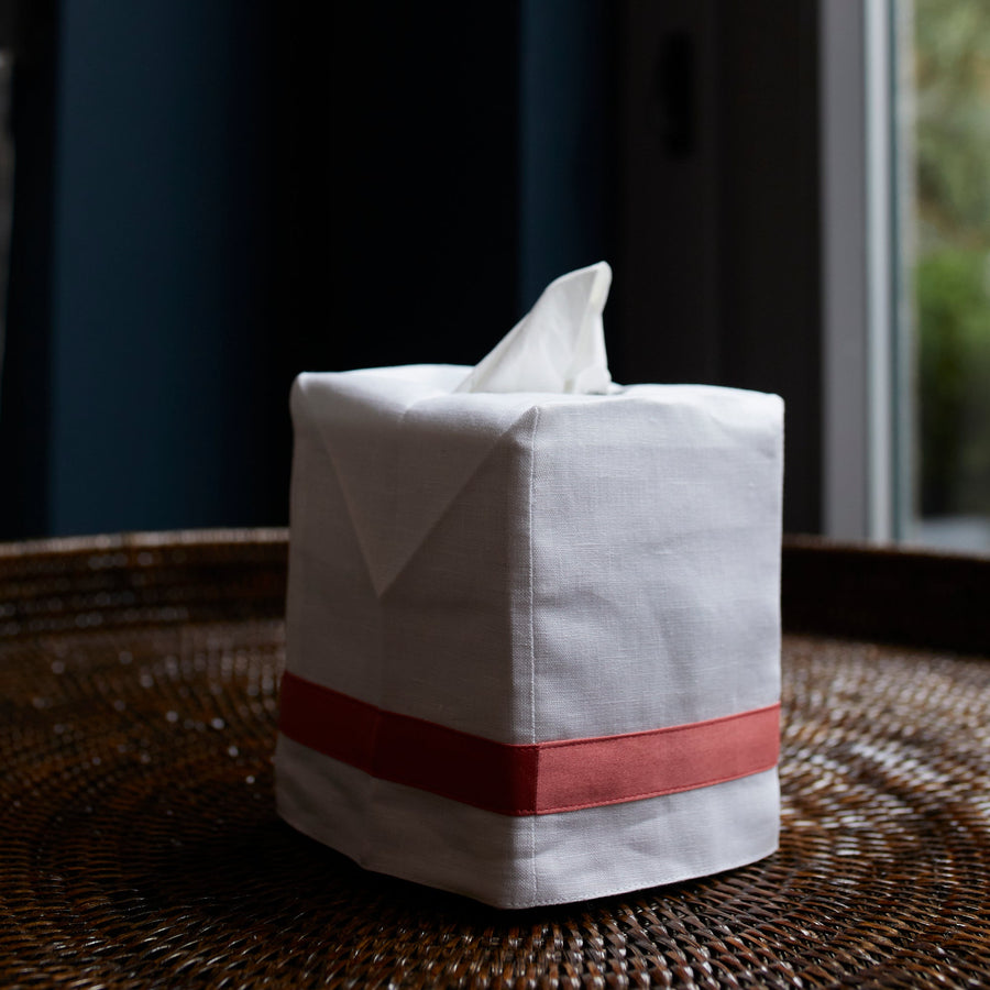 Lowell Linen Tissue Box Cover - Coral - Matouk - Bath - $65