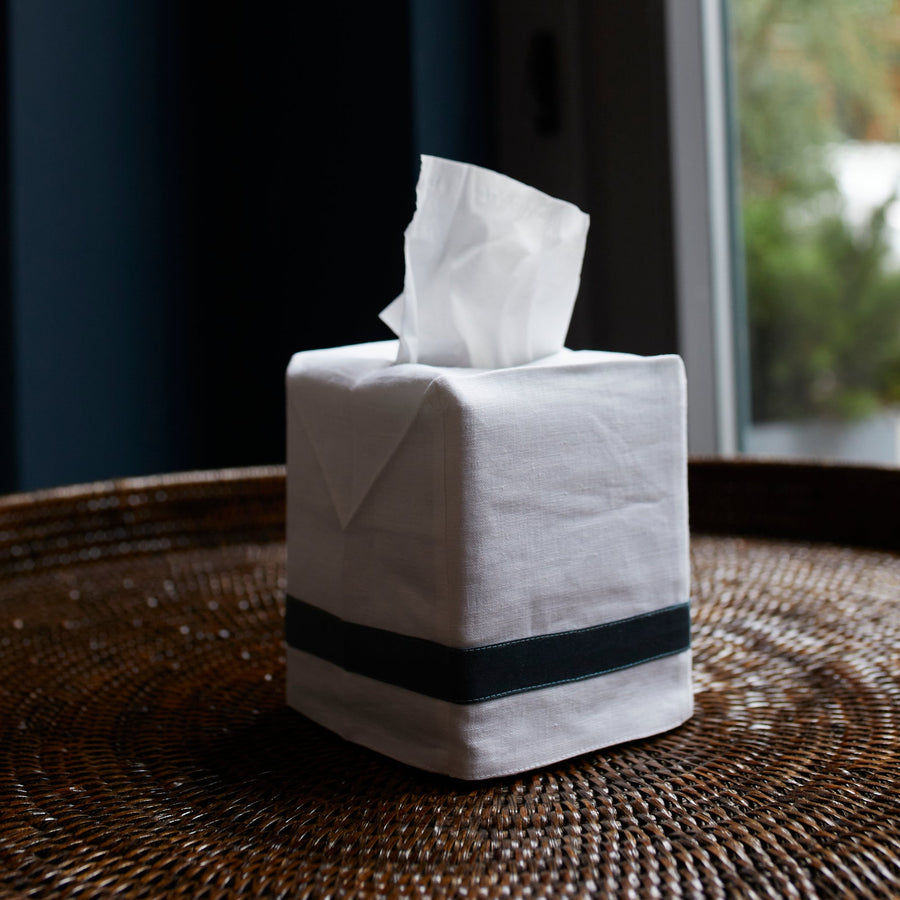 Lowell Linen Tissue Box Cover - Deep Jade - Matouk - Bath - $65