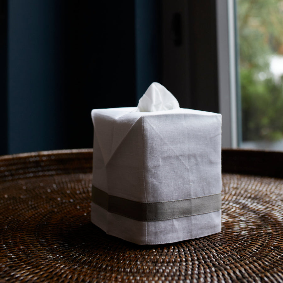 Lowell Linen Tissue Box Cover - Platinum - Matouk - Bath - $65